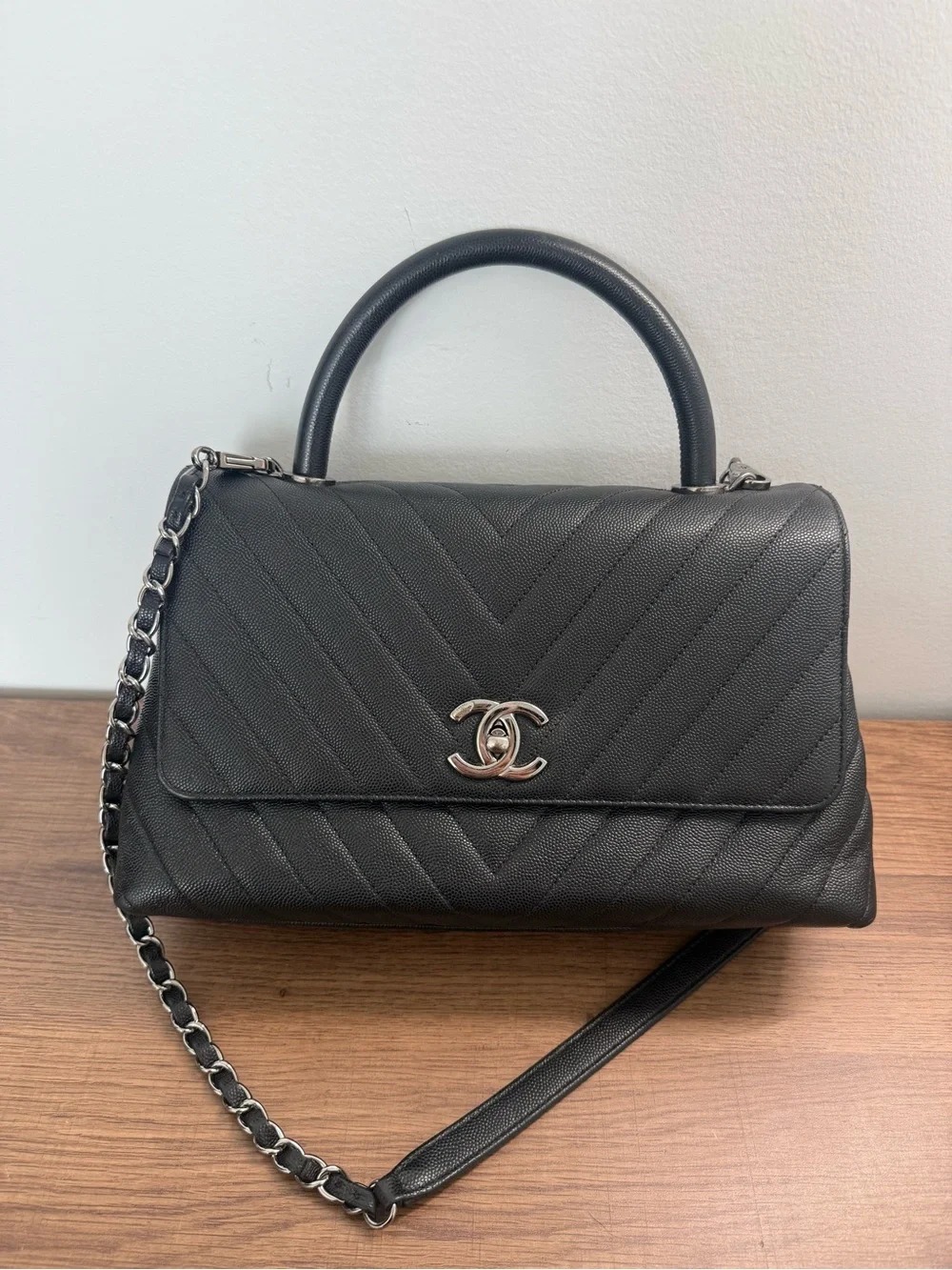 Chanel Caviar Chevron Quilted Small Coco Handle Flap Black (*price is firm*)